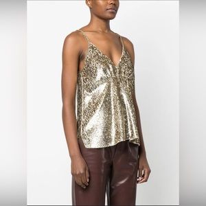 Forte Forte Metallic Gold Leopard Print V Neck Tank NWT Size Small